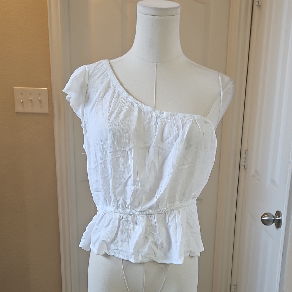Pink Rose White One-Shoulder Cropped Top Size Large NWT